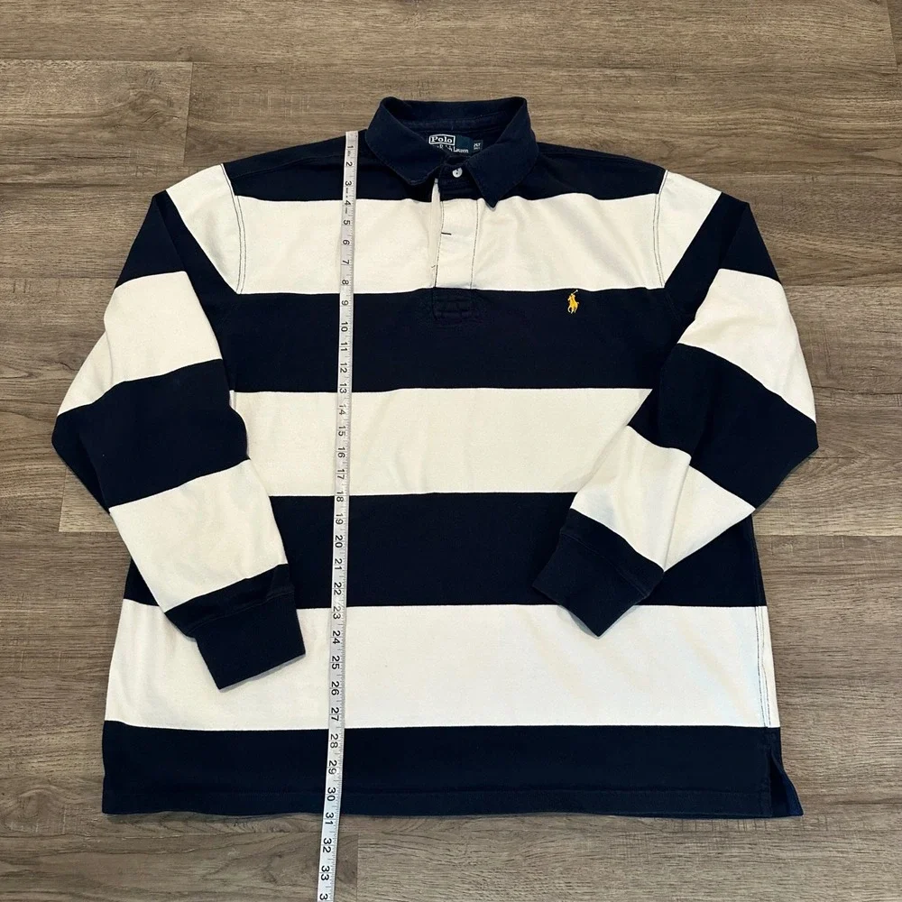 Polo Ralph Lauren Rugby Polo Shirt Mens 2LT 2XLT Big Tall Navy White Striped
